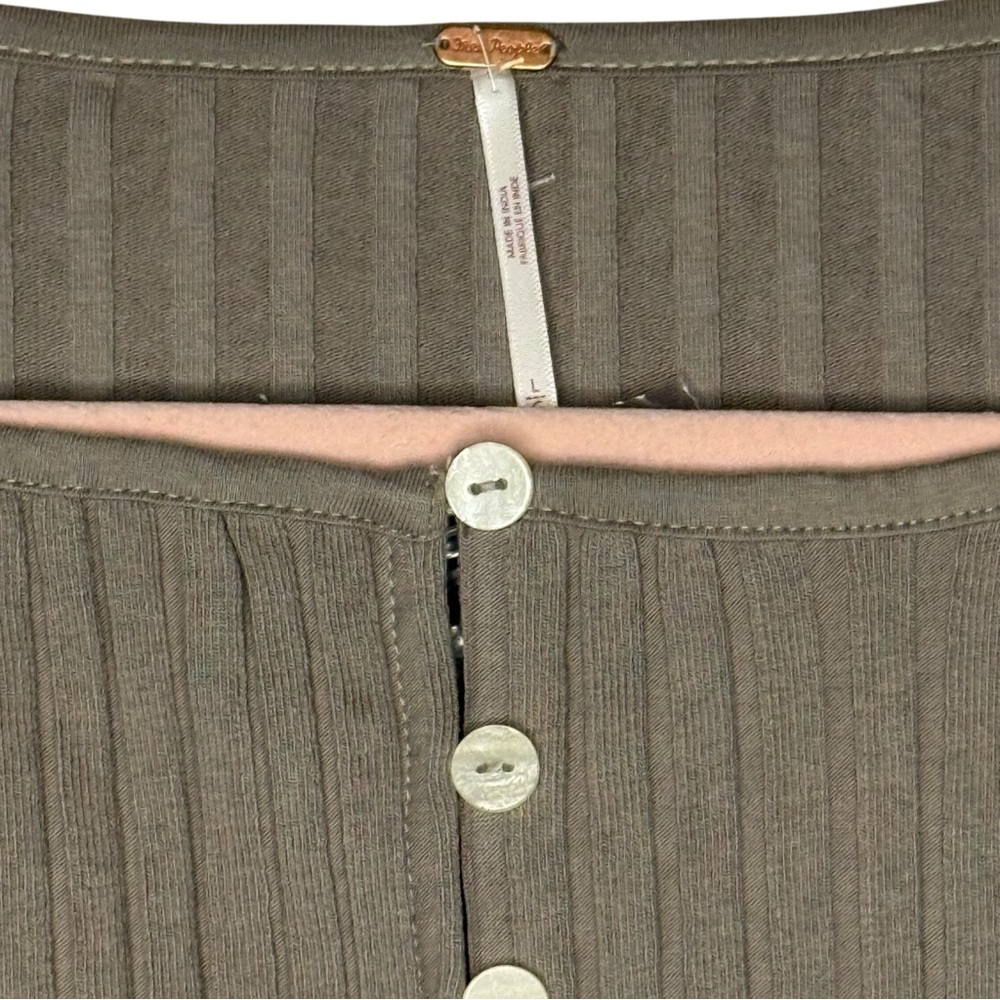 Free People Tilley Fallen Rock Tan Ribbed Button Down Cardigan Size Large NWT - Picture 7 of 12